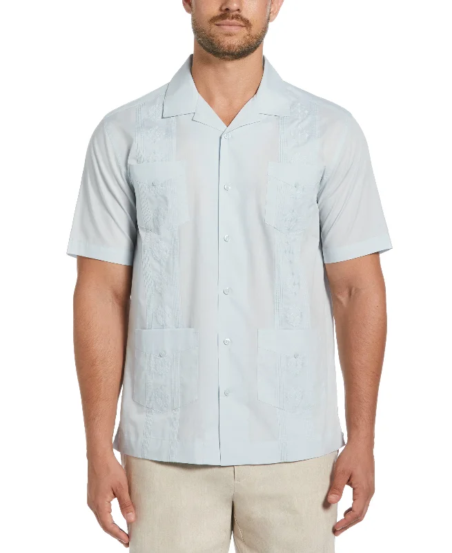 Authentic Embroidered Guayabera Shirt Notch Collar Peter Pan Collar Cowl Neck