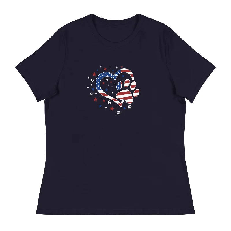 Star Spangled Paw Print Love Women's Relaxed T-Shirt Modern Contemporary Chic