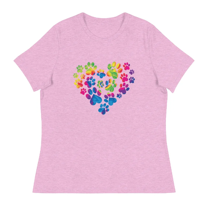 Anniversary Paw Print Love Women's Relaxed T-Shirt Fleece Fabric Down Fabric Feather Fabric