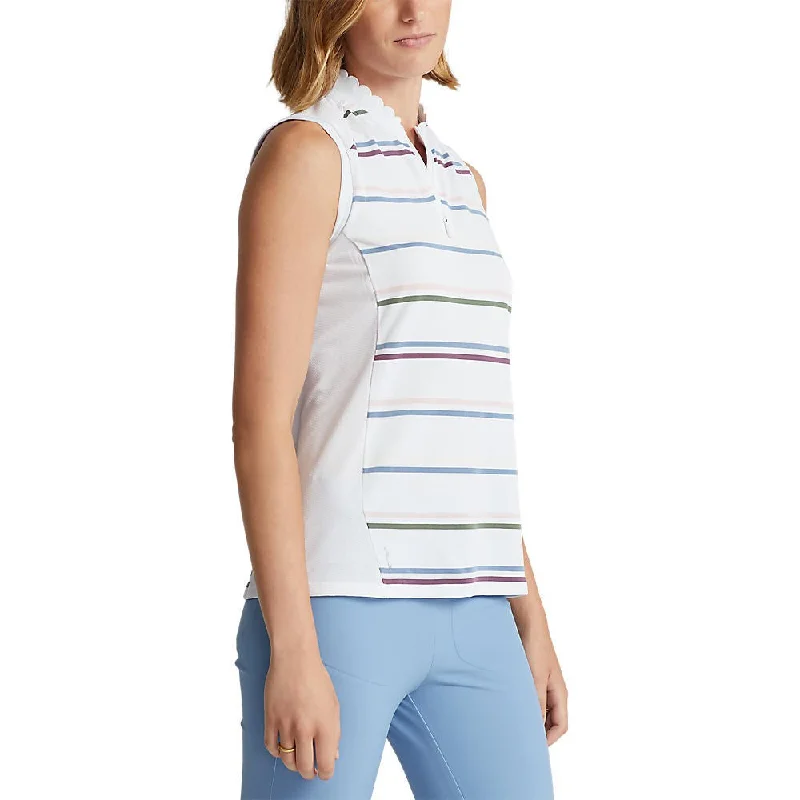 RLX Ralph Lauren Women's Sleeveless Zip Golf Shirt - Pure White Multi Rayon Velvet Corduroy
