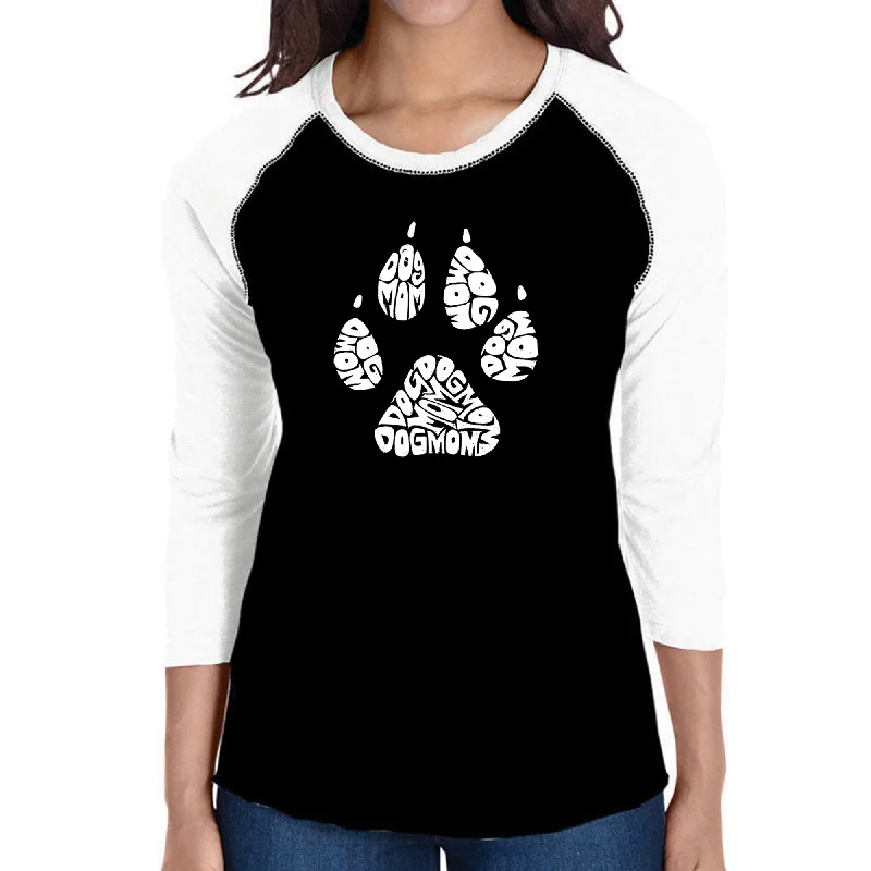 Dog Mom  - Women's Raglan Baseball Word Art T-Shirt Print Jacquard Patchwork