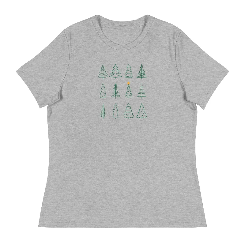 Christmas Trees Women's Relaxed T-Shirt Front Pockets Side Pockets Patch Pockets