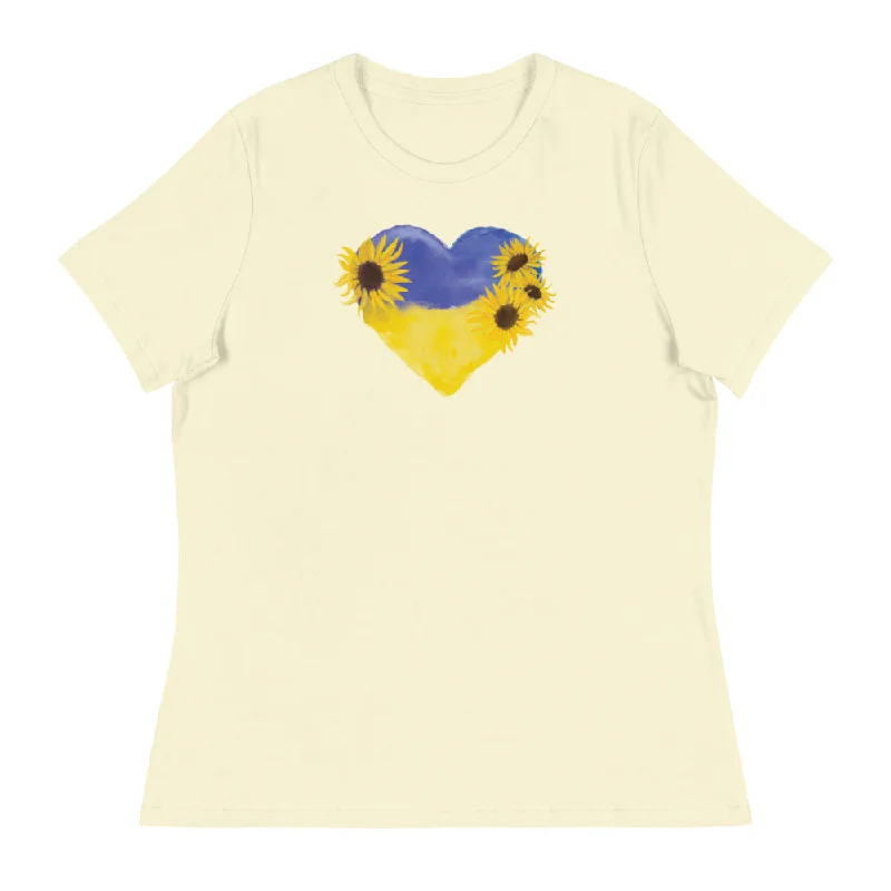 Love For Ukraine Sunflowers Women's Relaxed T-Shirt Hooded Caped Shawl Collar