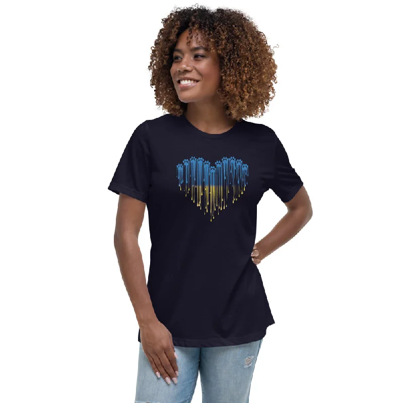 Paw Love For Ukraine Women's Relaxed T-Shirt Lace Blend Ribbed Blend Corduroy Blend
