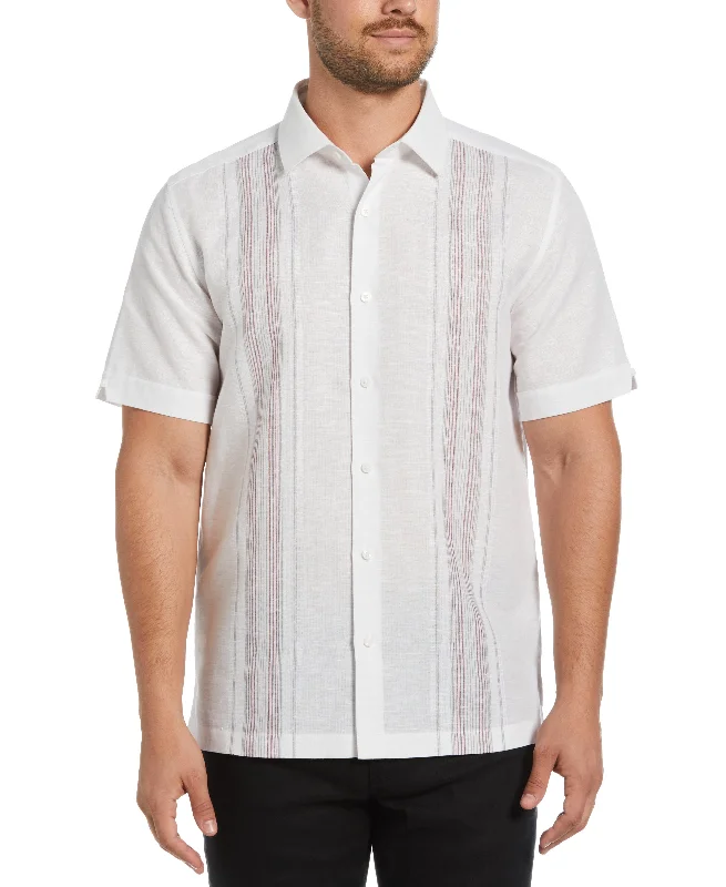 Linen Blend Yarn Dyed Panel Shirt Zippered Front Buttoned Front Snap Front
