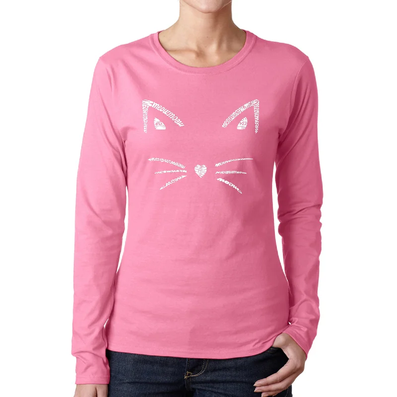 Whiskers  - Women's Word Art Long Sleeve T-Shirt Rayon Fabric Velvet Fabric Corduroy Fabric
