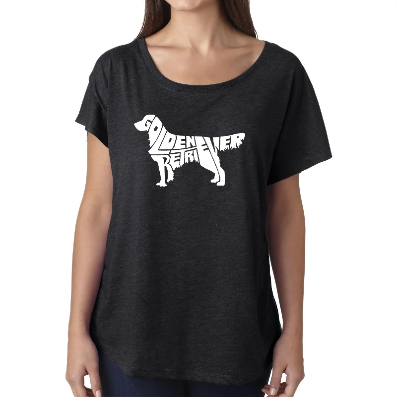 Golden Retriever - Women's Loose Fit Dolman Cut Word Art Shirt Rayon Velvet Corduroy