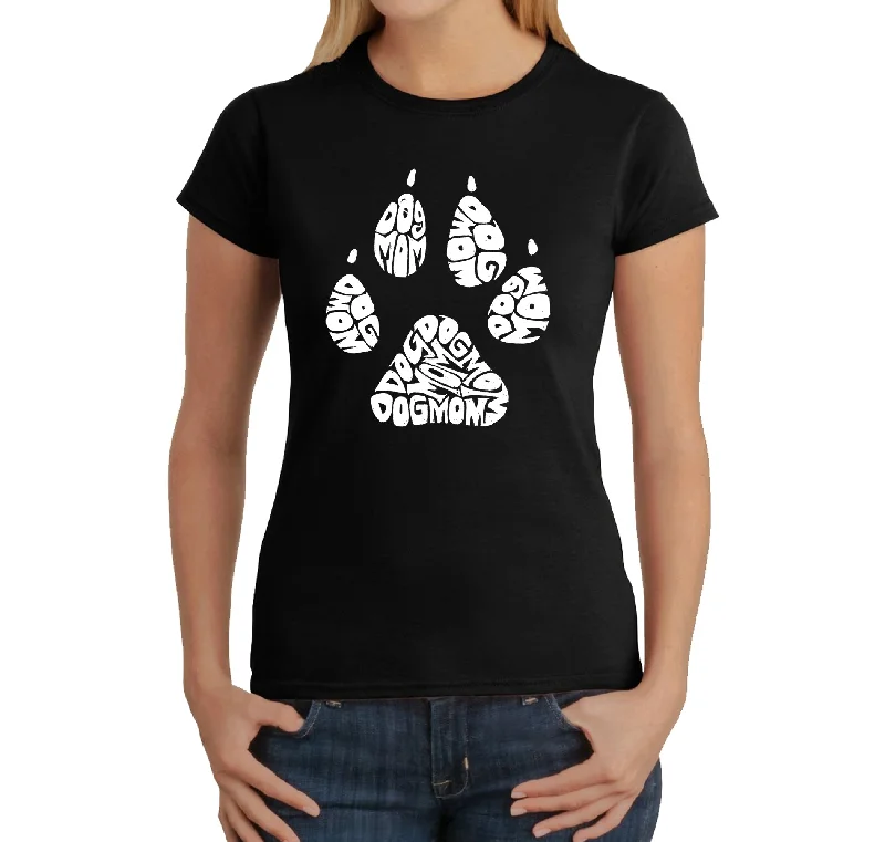 Dog Mom  - Women's Word Art T-Shirt Chenille Blend Fleece Blend Nylon Blend