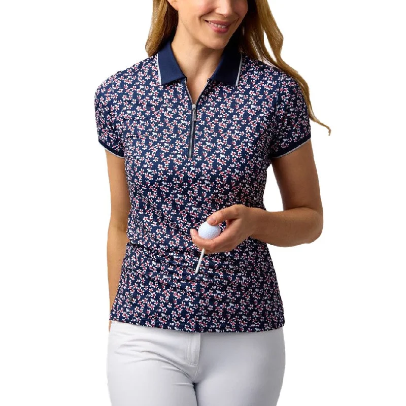 Glenmuir Women's Amelia 1/4 Zip Performance Golf Shirt - Navy/ Garnet Flowers Terry Blend Velvet Blend Canvas Blend