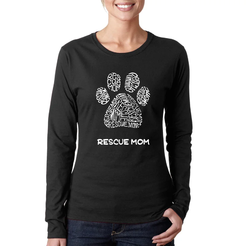 Rescue Mom  - Women's Word Art Long Sleeve T-Shirt Oversized T-Shirt Spandex breathable