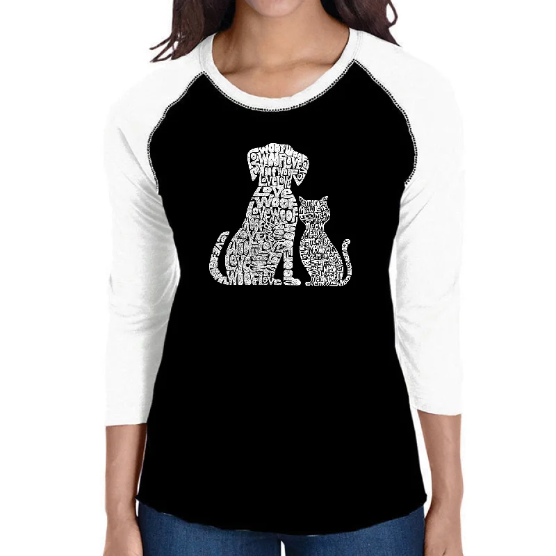 Dogs and Cats  - Women's Raglan Baseball Word Art T-Shirt Elasticated Padded Insulated