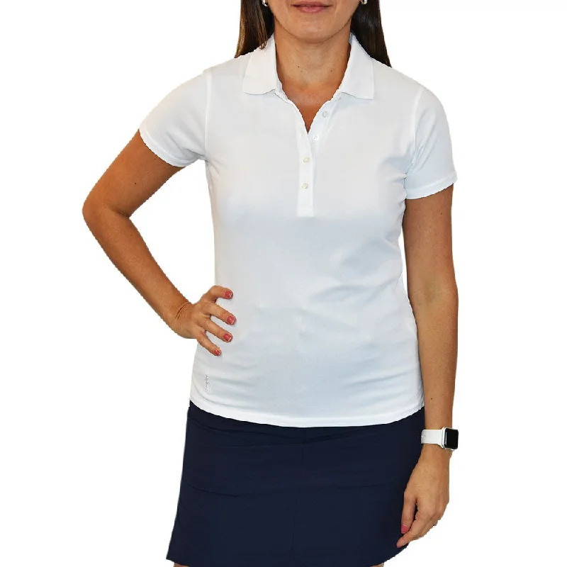Glenmuir Women's Paloma Golf Shirt - White Hooded Caped Shawl Collar