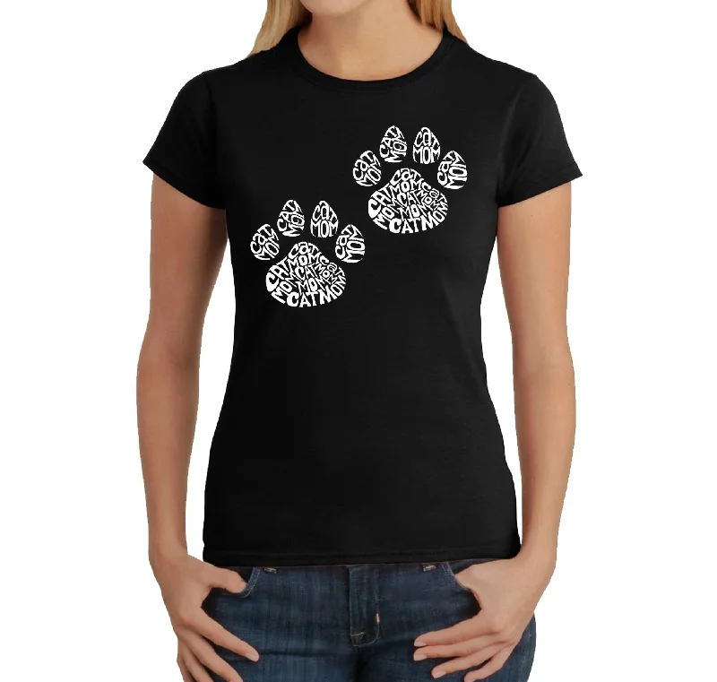 Cat Mom  - Women's Word Art T-Shirt Layered Multi-layer Single Layer