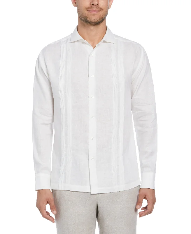 Modern Linen Multi Pintuck Guayabera Shirt Cashmere Blend Cotton Blend Poly Blend