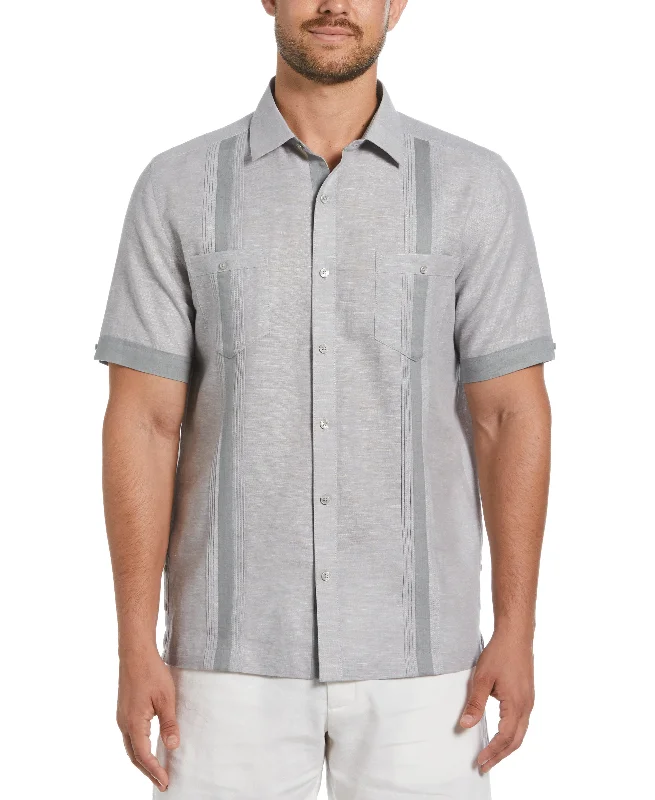 Linen Blend Cross Dye Guayabera Shirt Embroidered Appliqued Beaded