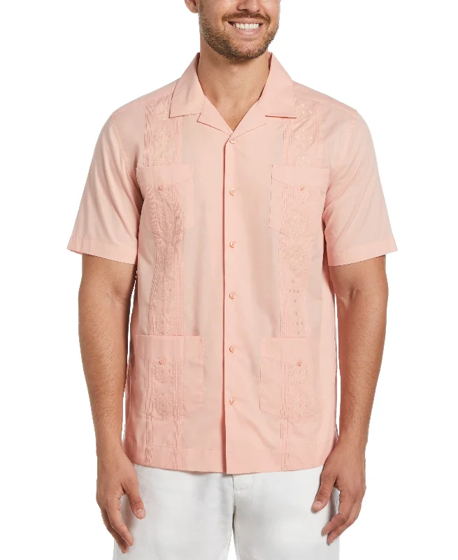 Authentic Embroidered Guayabera Shirt Ribbed Striped Patterned