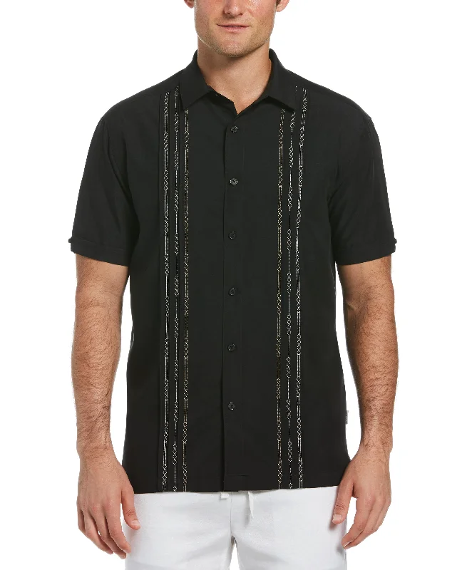 Geo Embroidered Panel Shirt Mesh Canvas Denim