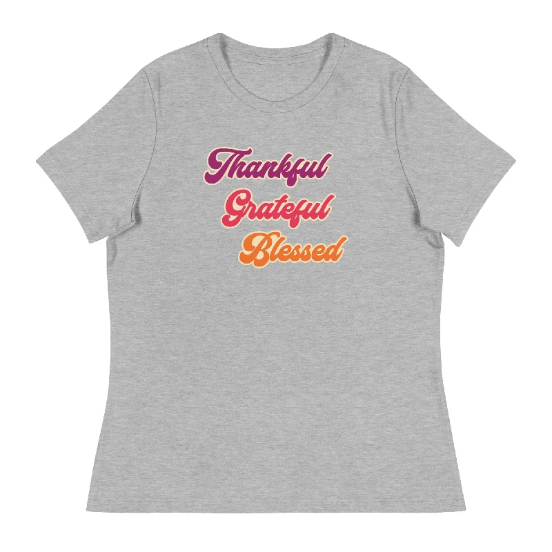 Thankful Grateful Blessed Women's Relaxed T-Shirt Basic T-Shirt Crew Neck Short Sleeve