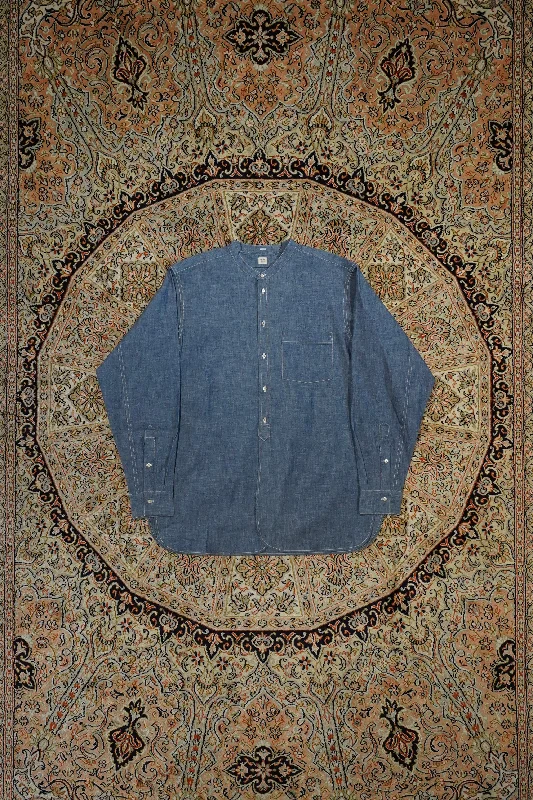 Taiga Takahashi BAND COLLAR SHIRT(INDIGO CHAMBRAY) Jersey Fabric Tulle Fabric Batik Fabric