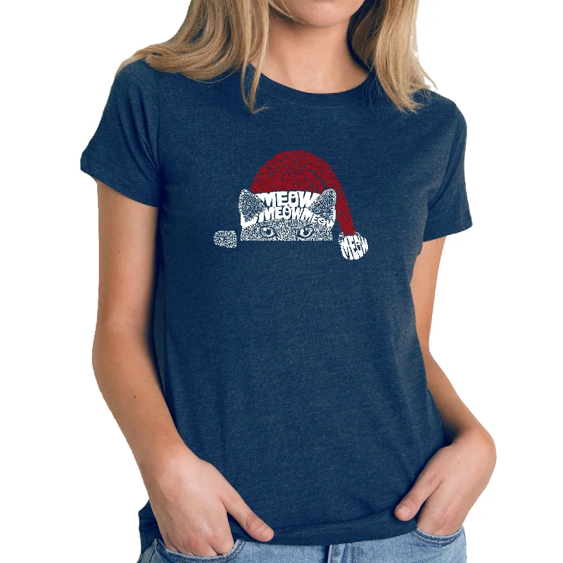 Christmas Peeking Cat - Women's Premium Blend Word Art T-Shirt Fleece Fabric Down Fabric Feather Fabric