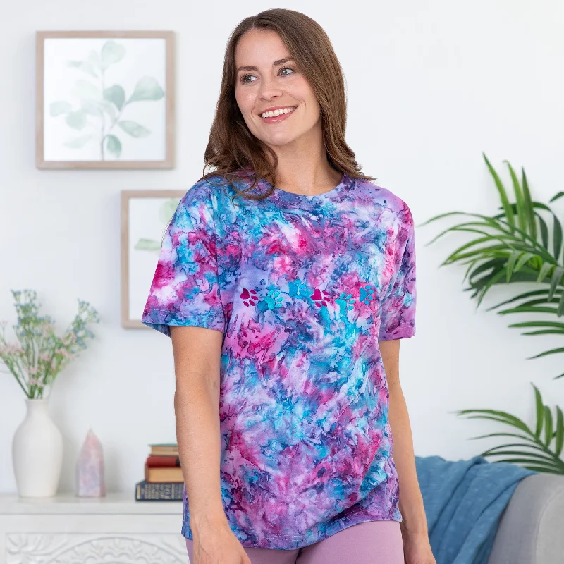 Embroidered Paw Print Crystal Wash T-Shirt Rayon Fabric Velvet Fabric Corduroy Fabric