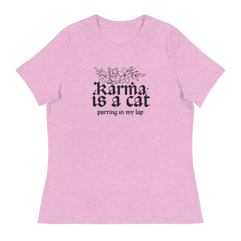 Karma is a Cat Women's Relaxed T-Shirt Satin Fabric Silk Fabric Chiffon Fabric
