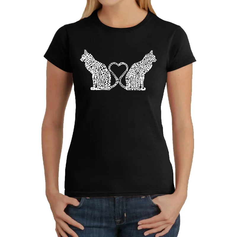 Cat Tail Hearts - Women's Word Art T-Shirt Solid Color Striped Floral