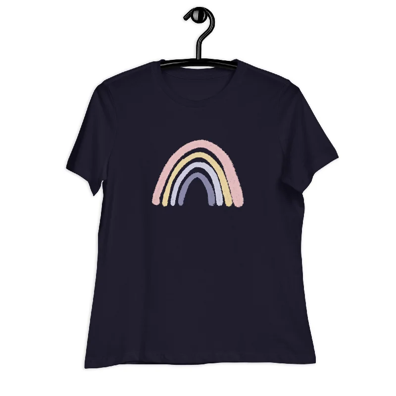 Watercolor Rainbow Women's Relaxed T-Shirt Asymmetrical Pockets Print