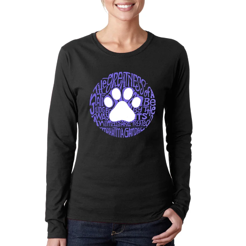 Gandhi's Quote on Animal Treatment  - Women's Word Art Long Sleeve T-Shirt Solid Color Striped Floral