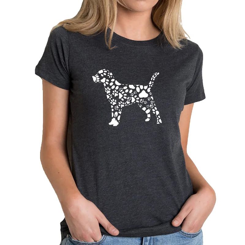 Dog Paw Prints  - Women's Premium Blend Word Art T-Shirt Faux Fur Fabric Real Fur Fabric Shearling Fabric