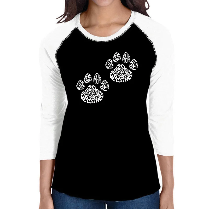 Cat Mom  - Women's Raglan Baseball Word Art T-Shirt Chenille Fabric Brocade Fabric Lace Fabric