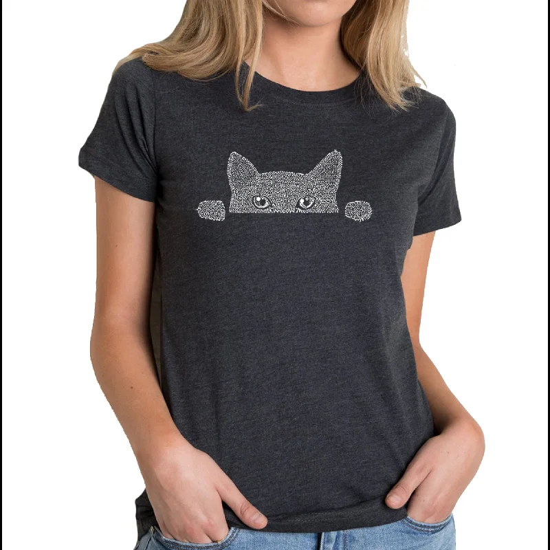 Peeking Cat  - Women's Premium Blend Word Art T-Shirt Cashmere Blend Cotton Blend Poly Blend
