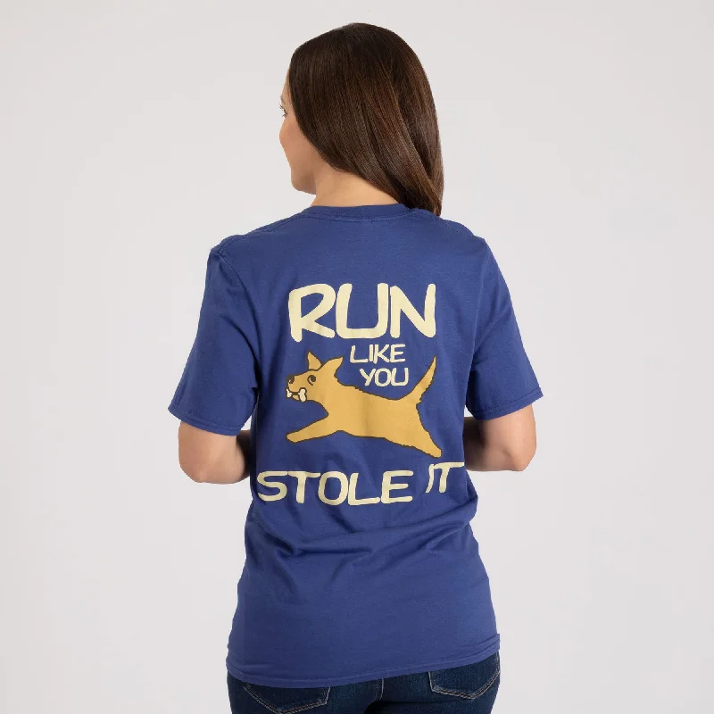 Run Like You Stole It Short Sleeve T-Shirt Print Jacquard Patchwork