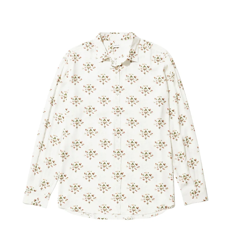 The Hutton Oversized Shirt - White/Floral Anti-Pilling Machine Wash Handmade