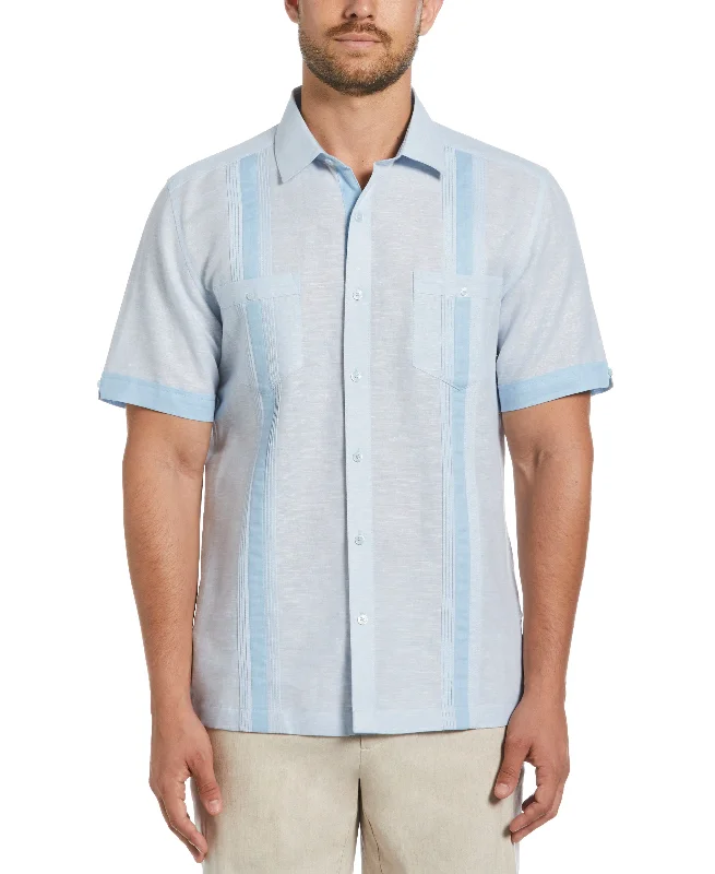 Linen Blend Cross Dye Guayabera Shirt Ribbed T-Shirt High Neck Heavyweight
