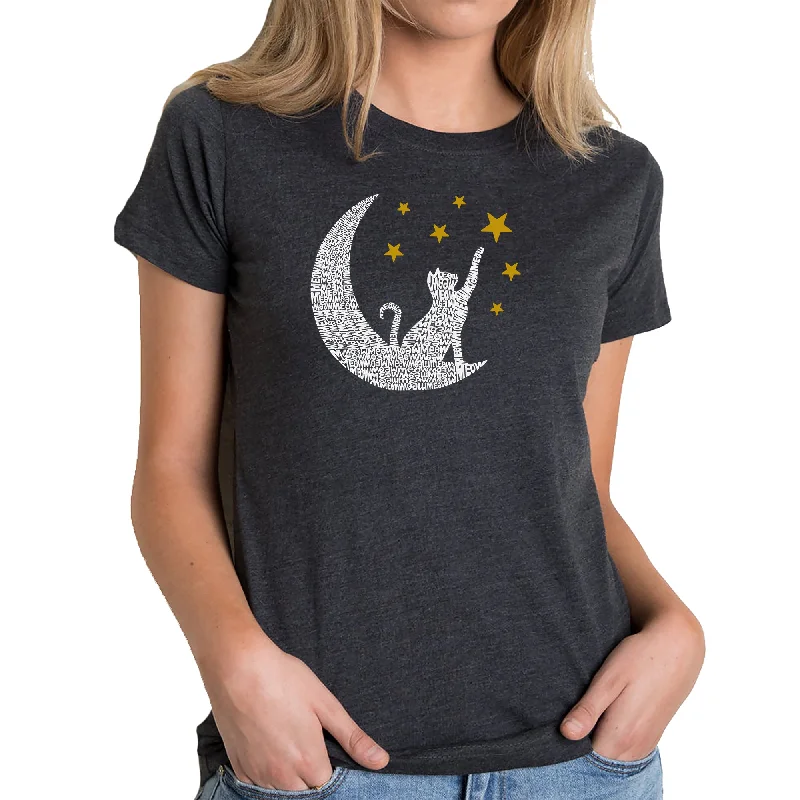 Cat Moon - Women's Premium Blend Word Art T-Shirt Graphic T-Shirt Round Neck Polyester