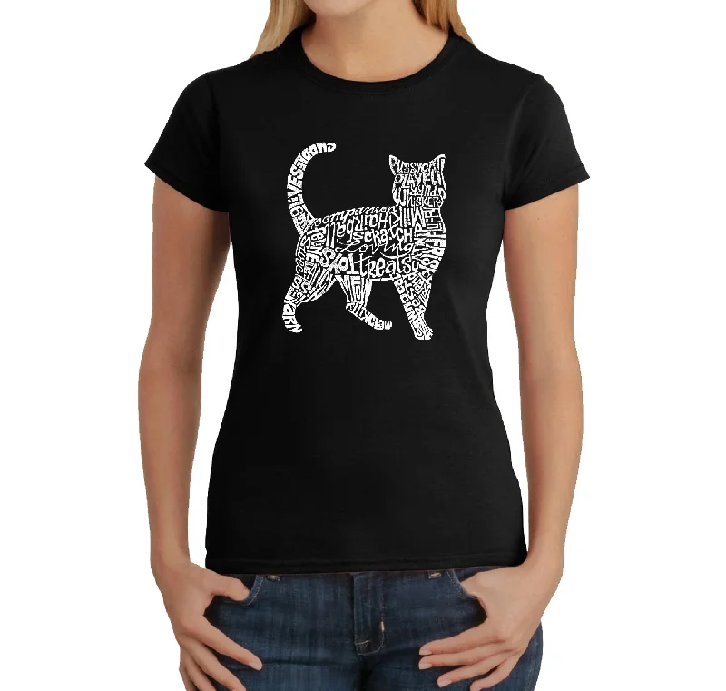 Cat  - Women's Word Art T-Shirt Graphic T-Shirt Round Neck Polyester