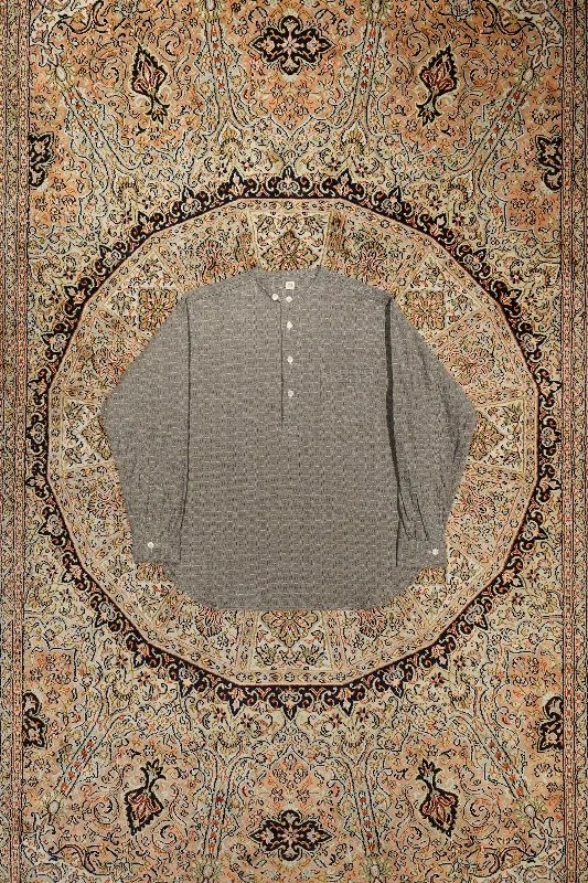 Taiga Takahashi BAND COLLOR SHIRT P/O (IVORY JACQUARD) Front Pockets Side Pockets Patch Pockets