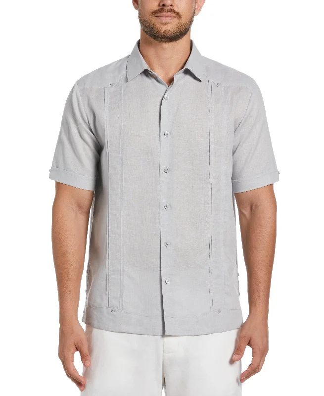 Linen Blend No-Pocket Guayabera Shirt Sequined Glittery Shiny