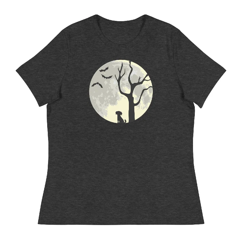 Spooky Tree & Pup Women's Relaxed T-Shirt Wool Fabric Cashmere Fabric Tweed Fabric