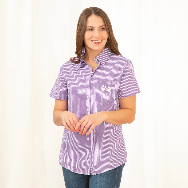 Pinstripe Pet Short Sleeve Button Up Shirt Mesh Fabric Canvas Fabric Denim Fabric