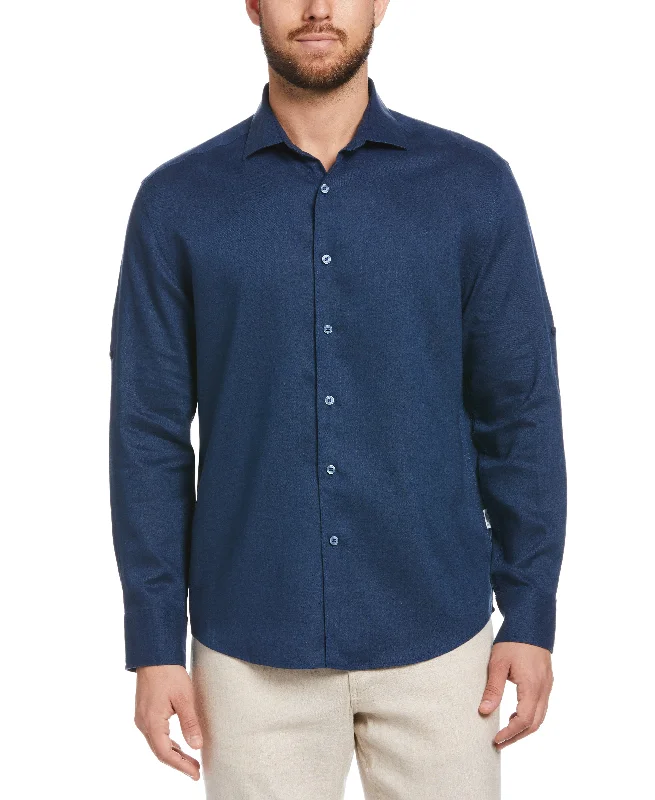 Travelselect™ Linen-Blend Rolled Sleeve Shirt Thin T-Shirt Open Front Quick Dry
