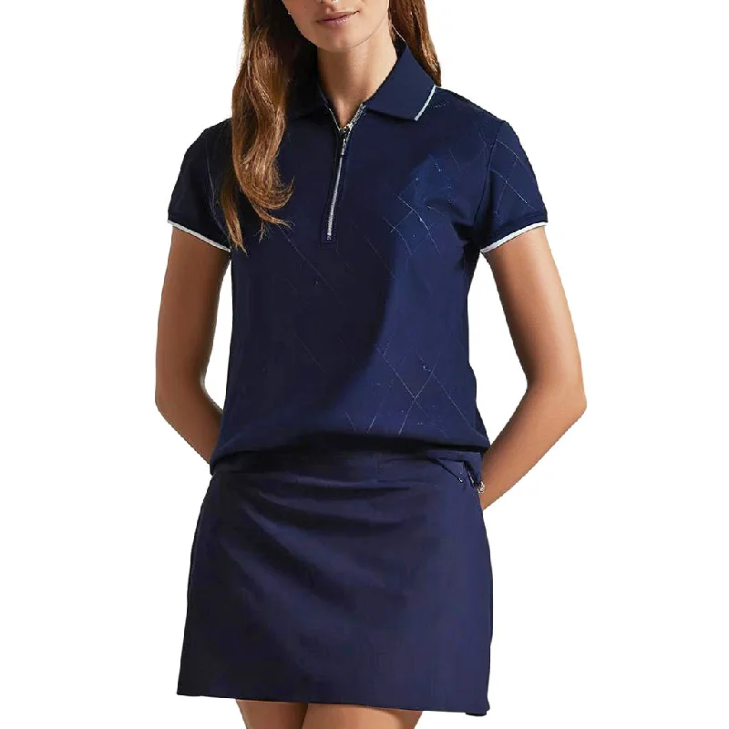 Glenmuir Women's Amelia 1/4 Zip Performance Golf Shirt - Navy Diamond Striped Floral Plaid