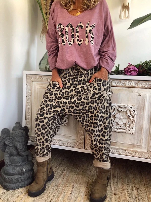 Casual Loose Long Sleeve T-Shirt Pants Leopard Set Thin T-Shirt Open Front Quick Dry