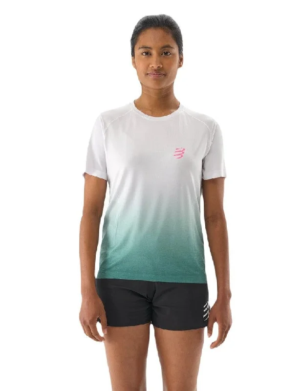 Compressport | Performance SS T-shirt | Sugar / Storm | Dames Hooded Caped Shawl Collar
