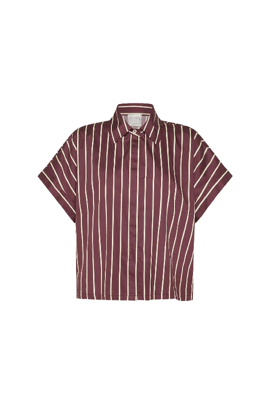 Stripe Satin Boxy Shirt Denim Fabric Leather Fabric Suede Fabric