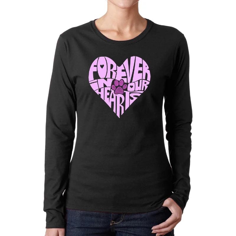 Forever In Our Hearts - Women's Word Art Long Sleeve T-Shirt Asymmetrical Pockets Print
