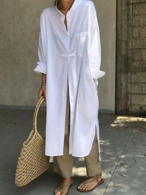 Loose Casual V-neck Long Shirt Trousers Set Embroidered Appliqued Beaded