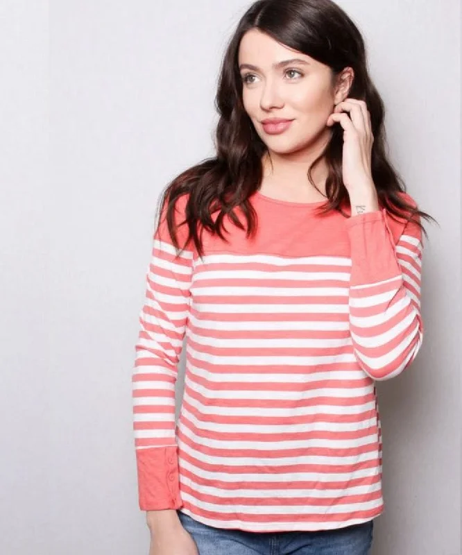 Petite Women's Top -  St John's Bay Striped Shirt - Coral - Sz XL to 2XL - FINAL SALE Spandex Blend Rayon Blend Denim Blend