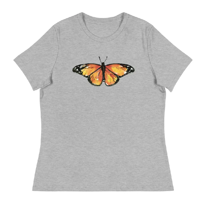 Monarch Butterfly Women's Relaxed T-Shirt V-Neck T-Shirt Long Sleeve Cotton